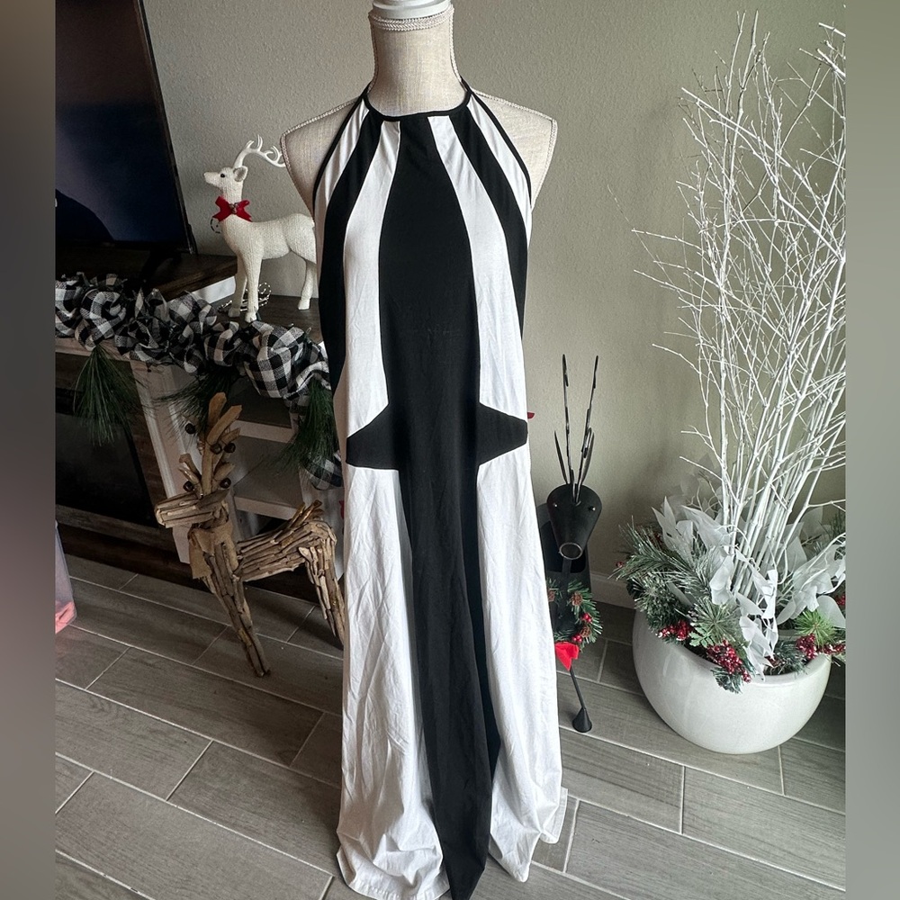 Haoyouduo Black and White Geometric Dress - Size XL